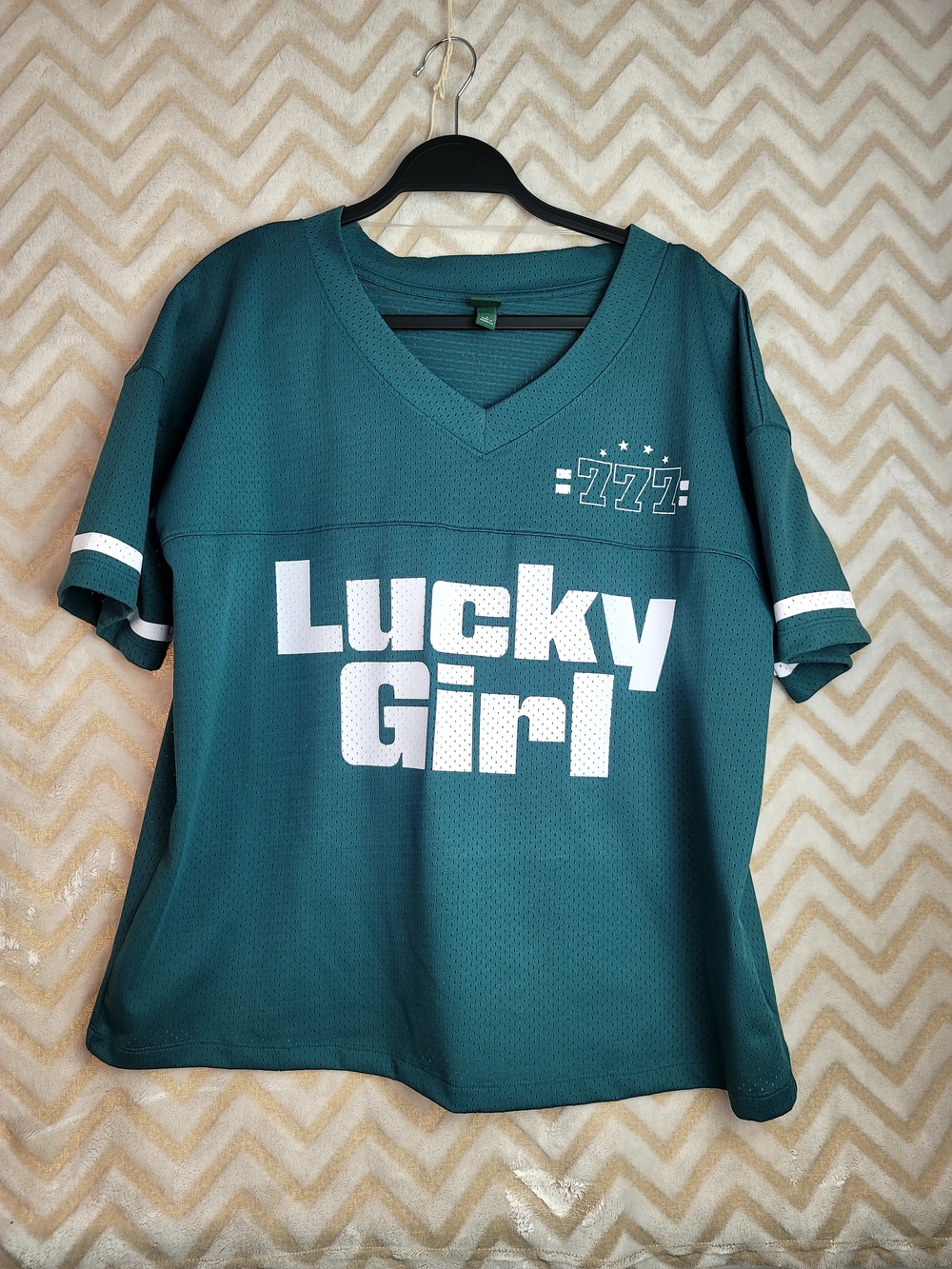 wild fable Teal "Lucky Girl" Jersey with White Graphics